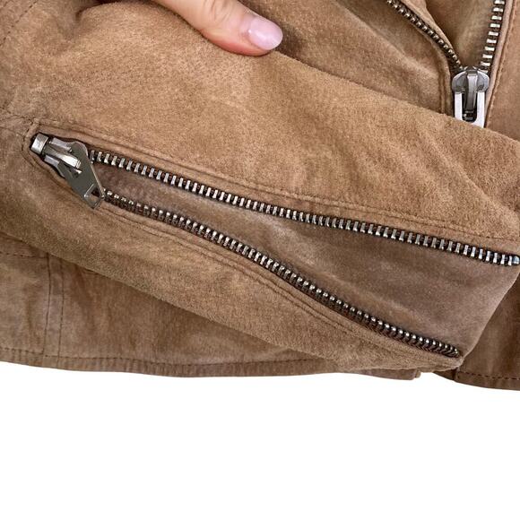 Blank NYC SL8 Genuine Suede Moto Jacket in Tan Sz S Cropped Lined Zip Closure - Picture 6 of 16